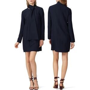 Tibi 100% Silk Shift Dress Tie Neck Long Sleeve Mini Cocktail Party Work 4